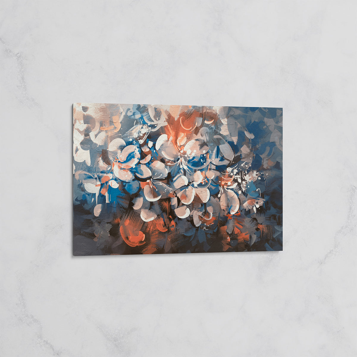 Tableau Fleurs Abstraites en Bleu et Orange – Décoration Murale Florale Moderne