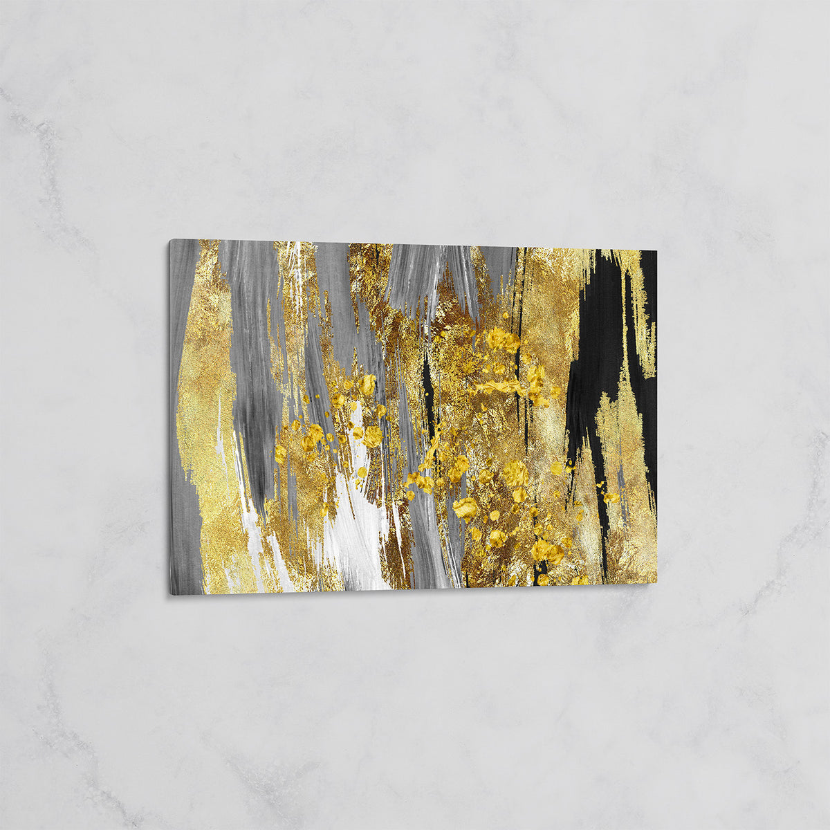 Tableau Abstrait Noir, Gris et Doré – Élégance Moderne et Luxe Intérieur