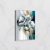 Tableau Fleurs Turquoise et Or – Art Floral Abstrait