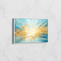 Tableau Abstrait Lumineux - Explosion Dorée et Bleue sur Toile