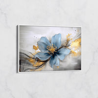 Tableau Fleur Bleue et Éclats Dorés – Art Floral Moderne