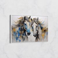Tableau Duo de Chevaux Bleu et Or – Art Équestre Moderne
