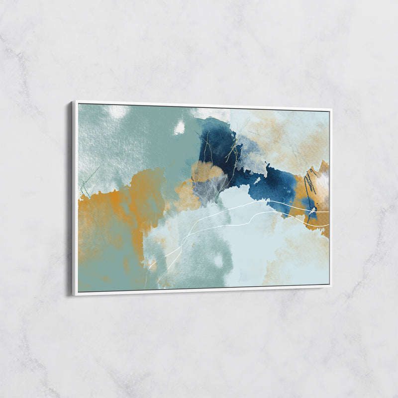 Tableau Abstrait Bleu et Doré – Déco Murale Moderne et Élégante
