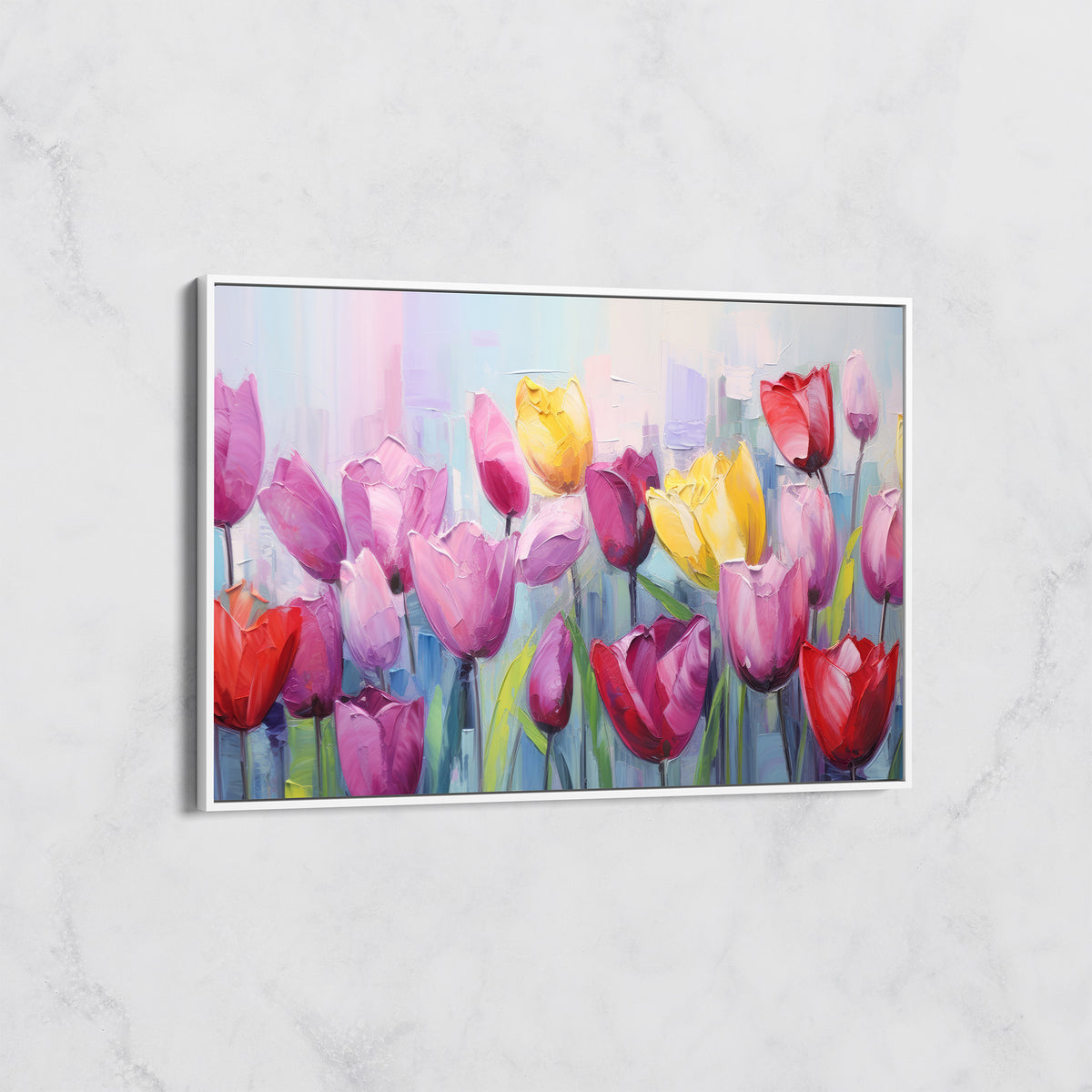 Tableau Floral Printanier - Tulipes Multicolores en Peinture Abstraite