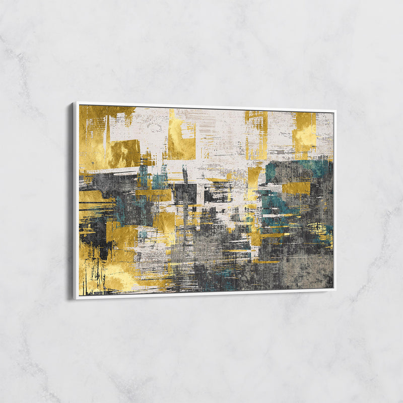 Tableau Abstrait Doré et Turquoise – Déco Murale Moderne et Luxueuse