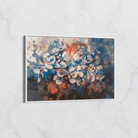 Tableau Fleurs Abstraites en Bleu et Orange – Décoration Murale Florale Moderne