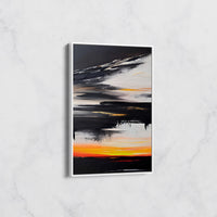 Tableau Abstrait Coucher de Soleil Noir et Orange – Déco Murale Moderne