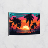 Tableau Paysage Tropical - Coucher de Soleil Vibrant avec Palmiers