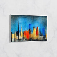 Tableau Skyline Colorée - Gratte-Ciel Abstraits avec Teintes Vives