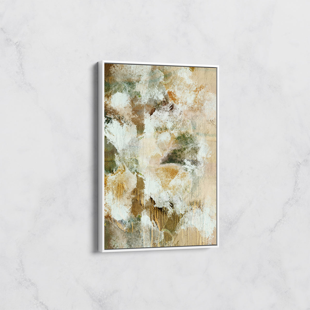 Tableau Abstrait Contemporain – Nuances Terre Douces et Effets Nuageux