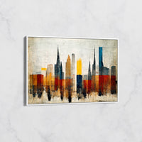 Tableau Skyline Vintage - Architecture Abstraite en Teintes Chaudes