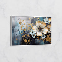 Tableau Bouquet Doré et Bleu Intense – Art Floral Moderne