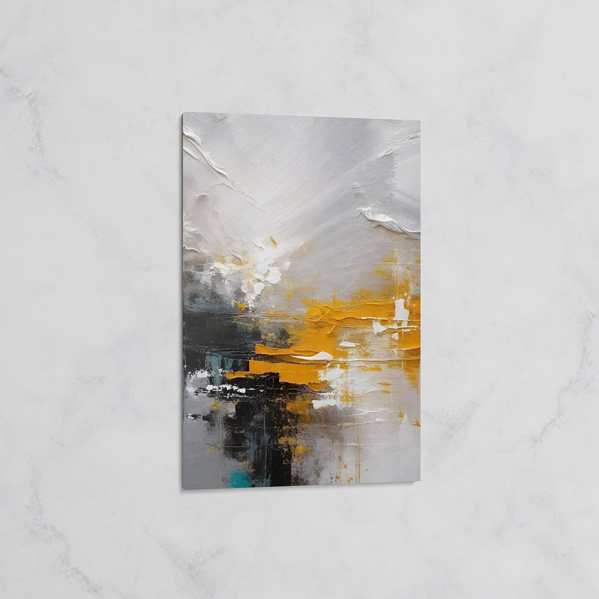 Tableau Abstrait Moderne – Déco Murale Jaune, Noir & Blanc