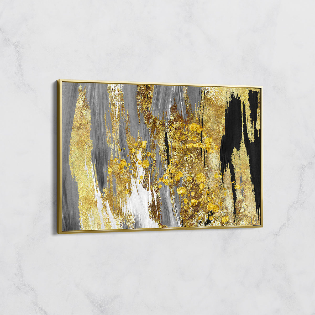Tableau Abstrait Noir, Gris et Doré – Élégance Moderne et Luxe Intérieur