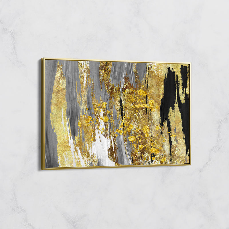 Tableau Abstrait Noir, Gris et Doré – Élégance Moderne et Luxe Intérieur