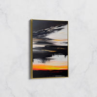Tableau Abstrait Coucher de Soleil Noir et Orange – Déco Murale Moderne