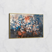 Tableau Fleurs Abstraites en Bleu et Orange – Décoration Murale Florale Moderne