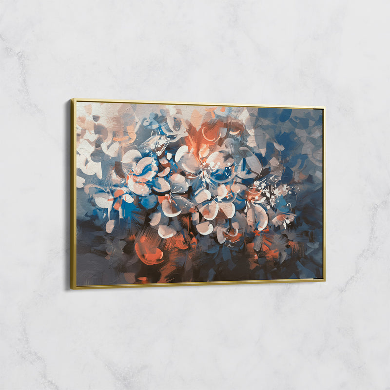 Tableau Fleurs Abstraites en Bleu et Orange – Décoration Murale Florale Moderne
