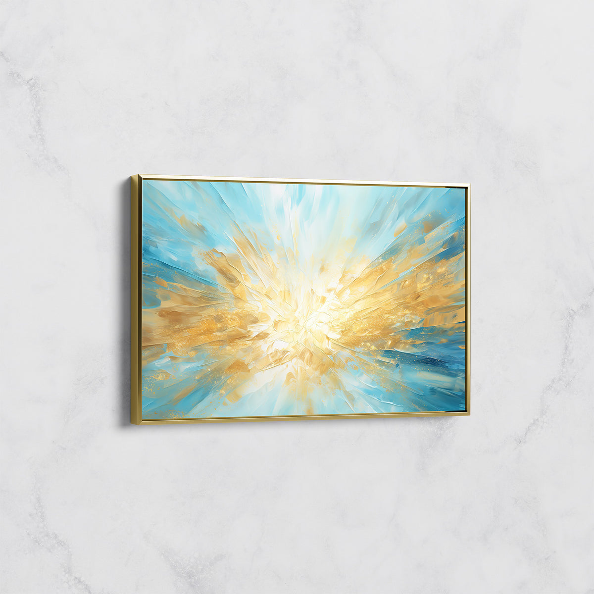 Tableau Abstrait Lumineux - Explosion Dorée et Bleue sur Toile