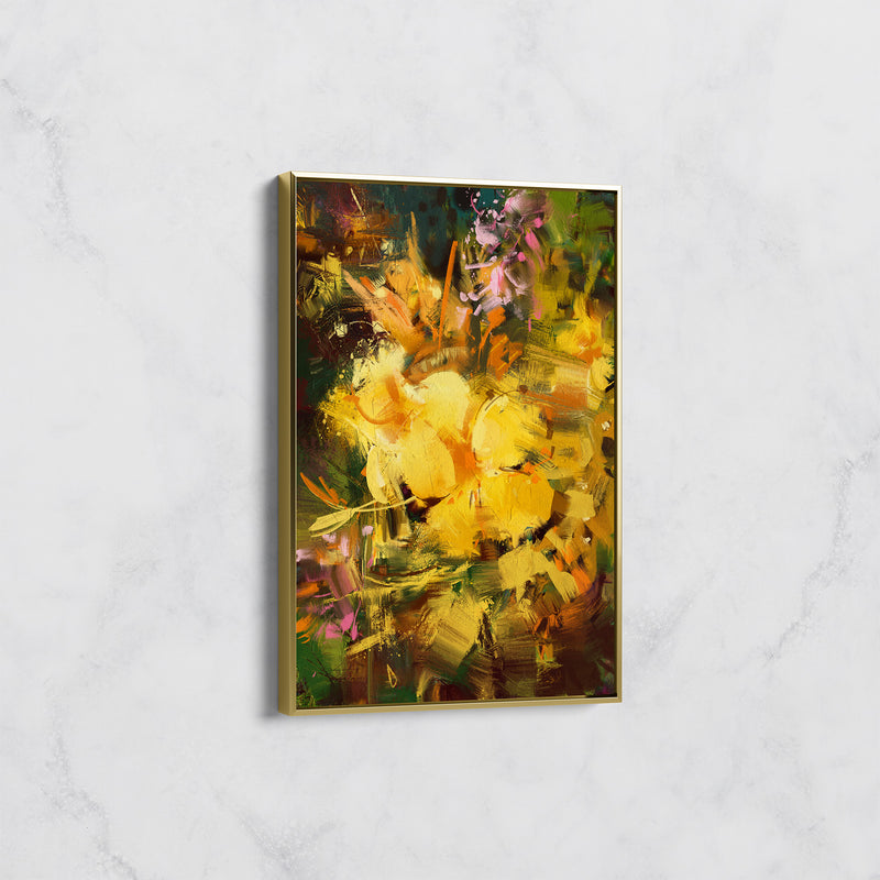 Tableau Abstrait Floral Jaune – Déco Murale Colorée et Énergique