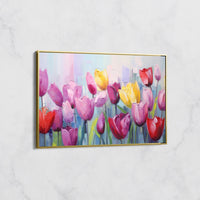 Tableau Floral Printanier - Tulipes Multicolores en Peinture Abstraite