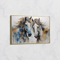Tableau Duo de Chevaux Bleu et Or – Art Équestre Moderne