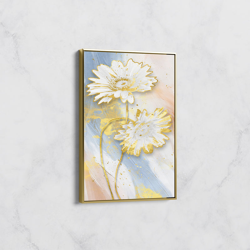 Tableau Marguerites Blanches & Dorées – Élégance Florale Moderne