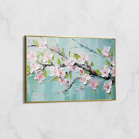 Tableau Floral Printanier - Branche de Fleurs de Cerisier en Relief