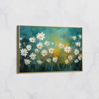 Tableau Floral Naturel - Champ de Marguerites sur Fond Vert et Jaune