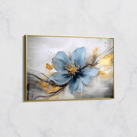 Tableau Fleur Bleue et Éclats Dorés – Art Floral Moderne