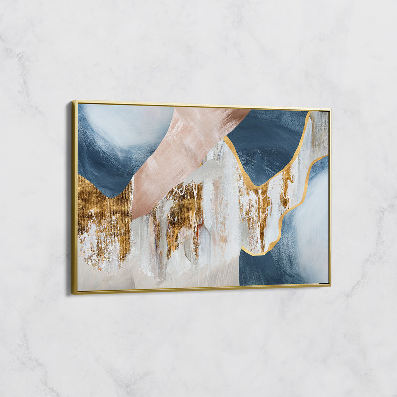 Tableau Abstrait Bleu et Doré – Déco Murale Moderne et Élégante