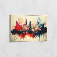 Tableau Abstrait Urbain - Skyline Moderne avec Reflets et Couleurs Vives