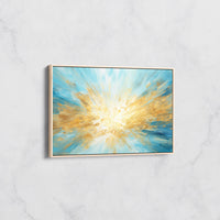 Tableau Abstrait Lumineux - Explosion Dorée et Bleue sur Toile