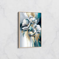 Tableau Fleurs Turquoise et Or – Art Floral Abstrait