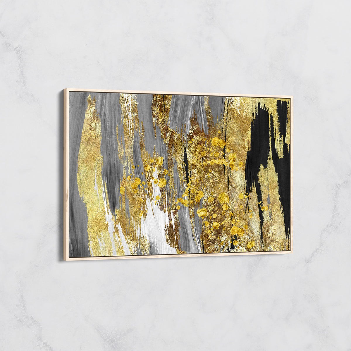 Tableau Abstrait Noir, Gris et Doré – Élégance Moderne et Luxe Intérieur