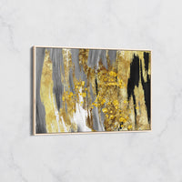 Tableau Abstrait Noir, Gris et Doré – Élégance Moderne et Luxe Intérieur