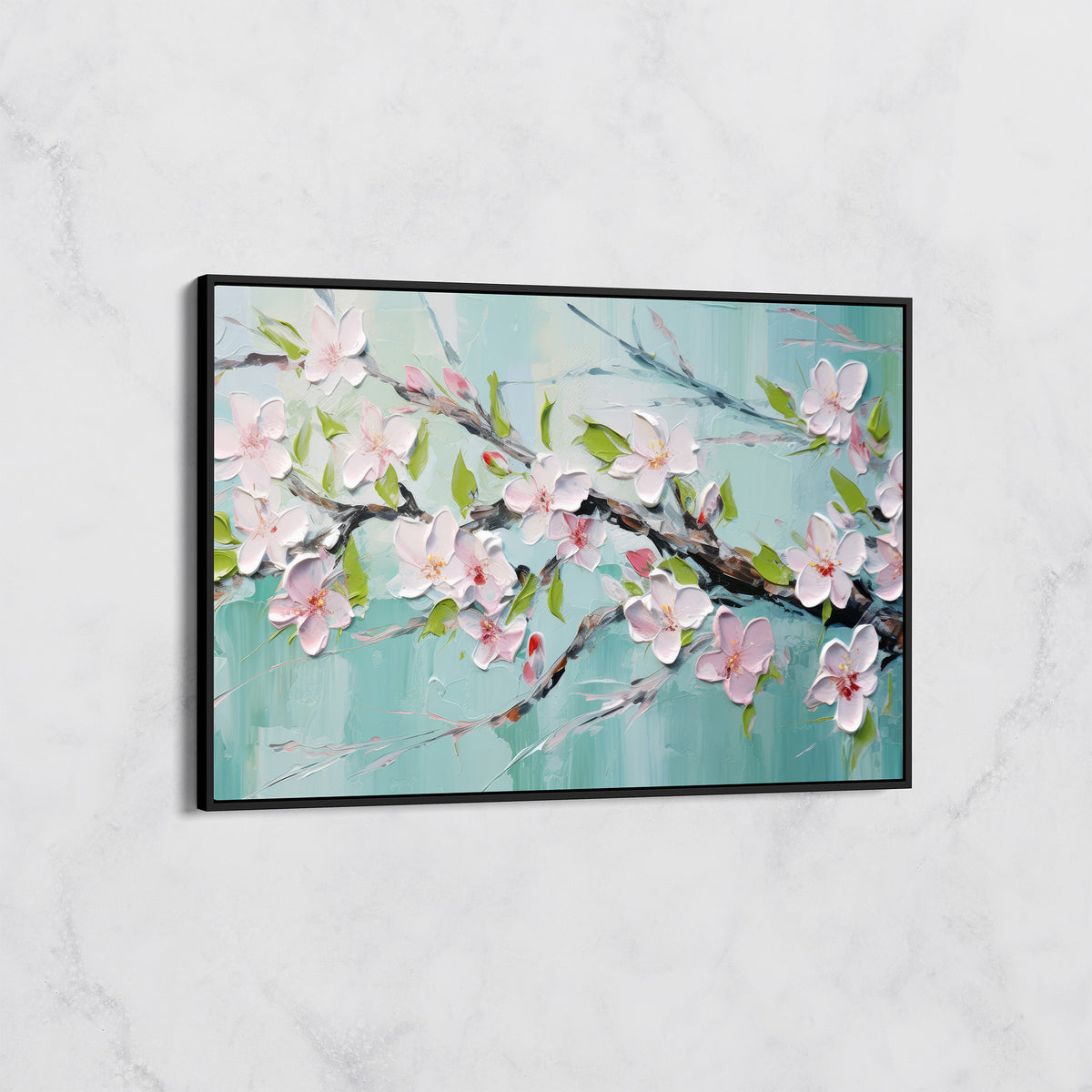 Tableau Floral Printanier - Branche de Fleurs de Cerisier en Relief