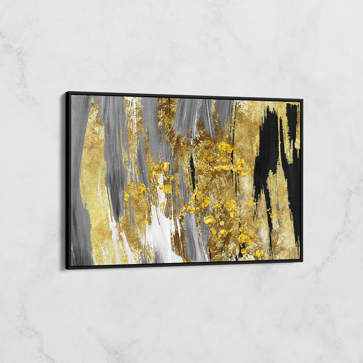 Tableau Abstrait Noir, Gris et Doré – Élégance Moderne et Luxe Intérieur