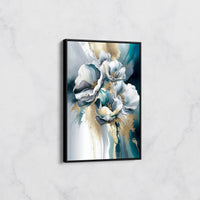 Tableau Fleurs Turquoise et Or – Art Floral Abstrait