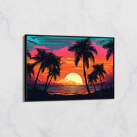 Tableau Paysage Tropical - Coucher de Soleil Vibrant avec Palmiers