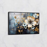Tableau Bouquet Doré et Bleu Intense – Art Floral Moderne