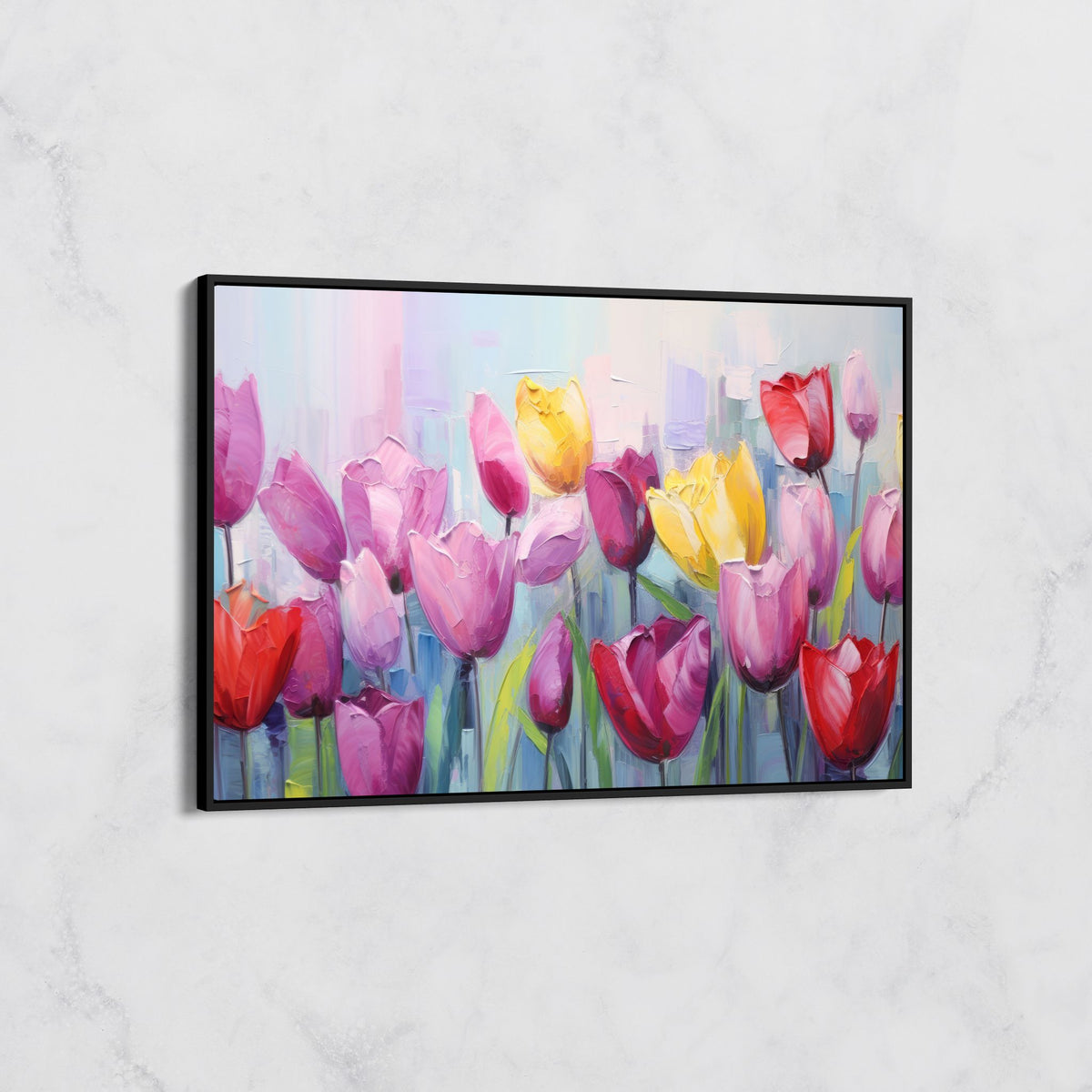 Tableau Floral Printanier - Tulipes Multicolores en Peinture Abstraite